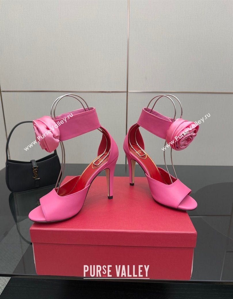 Valentino Drip Rose Heel Sandals 10.5cm in Calfskin Leather Pink 2025 (SS-251028006)