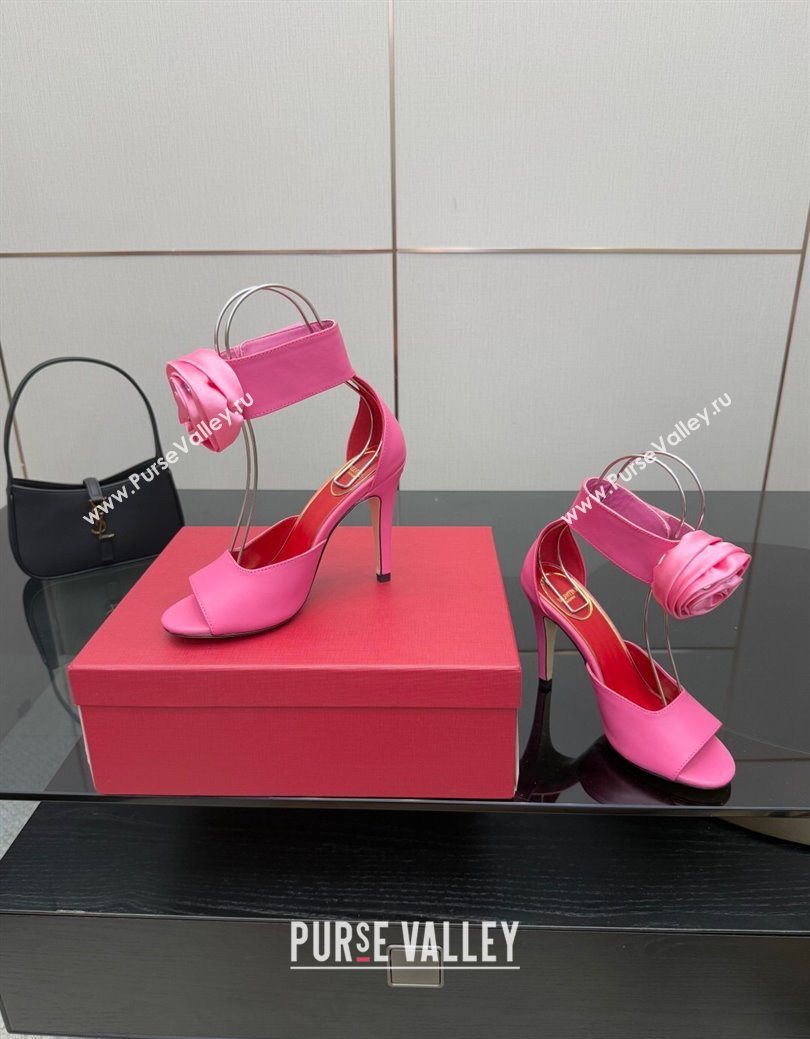 Valentino Drip Rose Heel Sandals 10.5cm in Calfskin Leather Pink 2025 (SS-251028006)