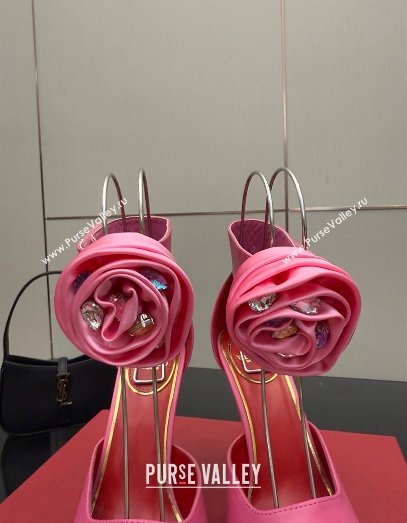 Valentino Drip Rose Heel Sandals 10.5cm in Calfskin Leather Pink 2025 (SS-251028006)