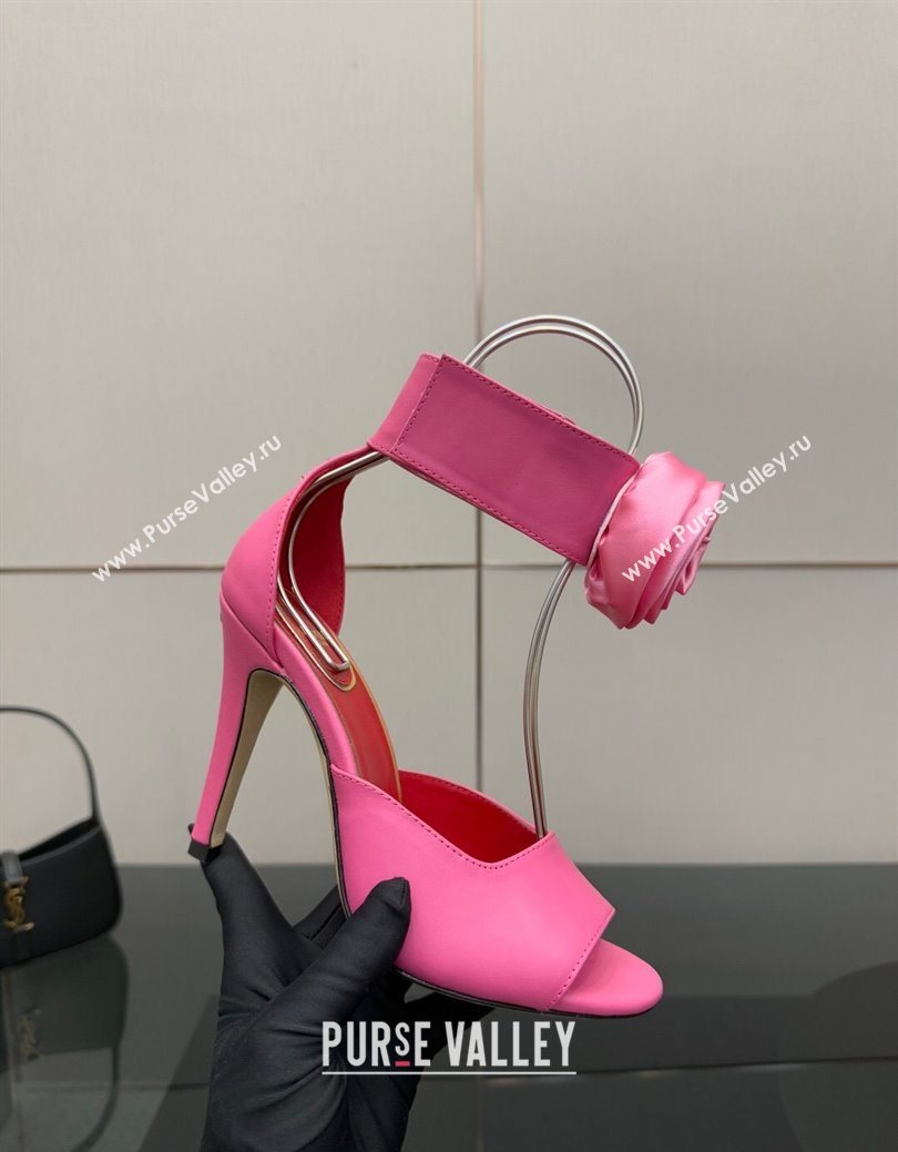 Valentino Drip Rose Heel Sandals 10.5cm in Calfskin Leather Pink 2025 (SS-251028006)