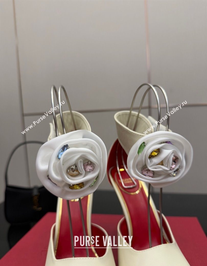 Valentino Drip Rose Heel Sandals 10.5cm in Calfskin Leather White 2025 (SS-251028007)