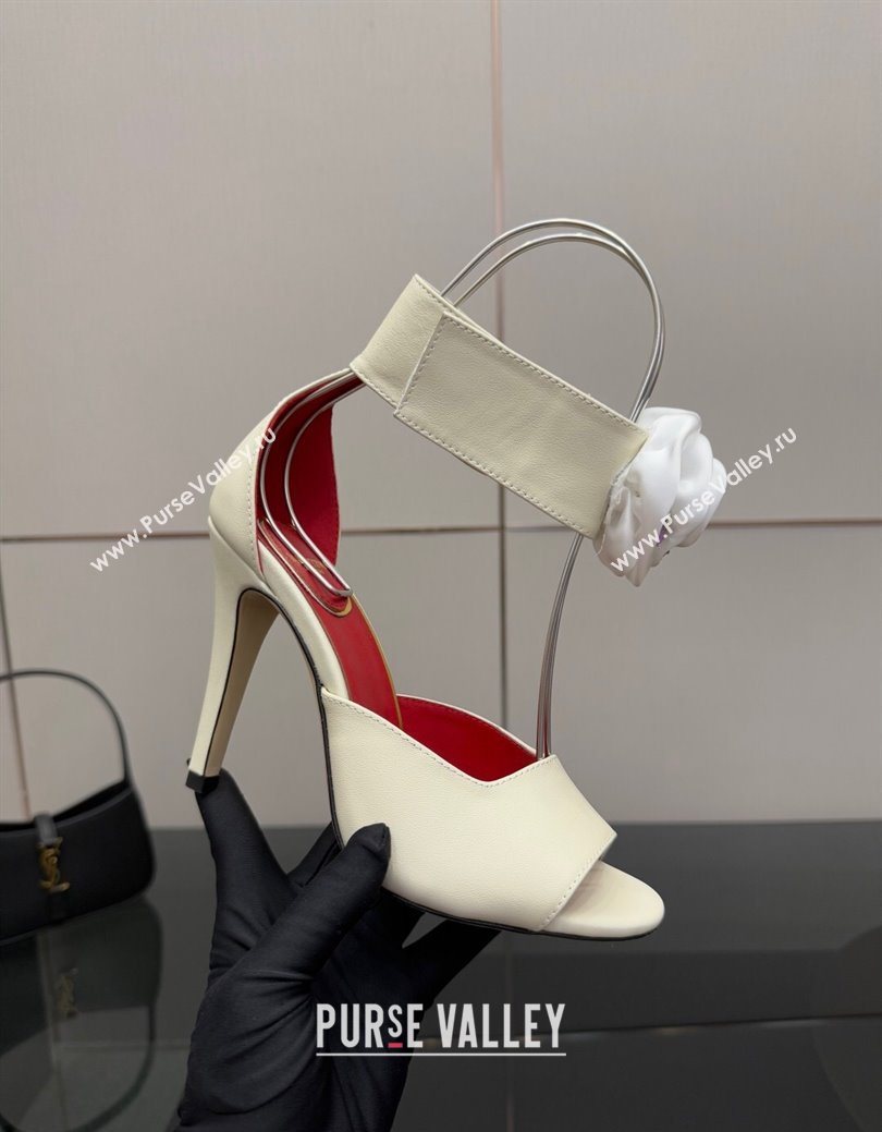 Valentino Drip Rose Heel Sandals 10.5cm in Calfskin Leather White 2025 (SS-251028007)
