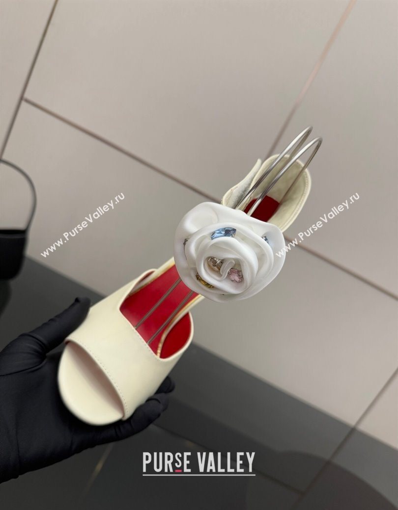 Valentino Drip Rose Heel Sandals 10.5cm in Calfskin Leather White 2025 (SS-251028007)