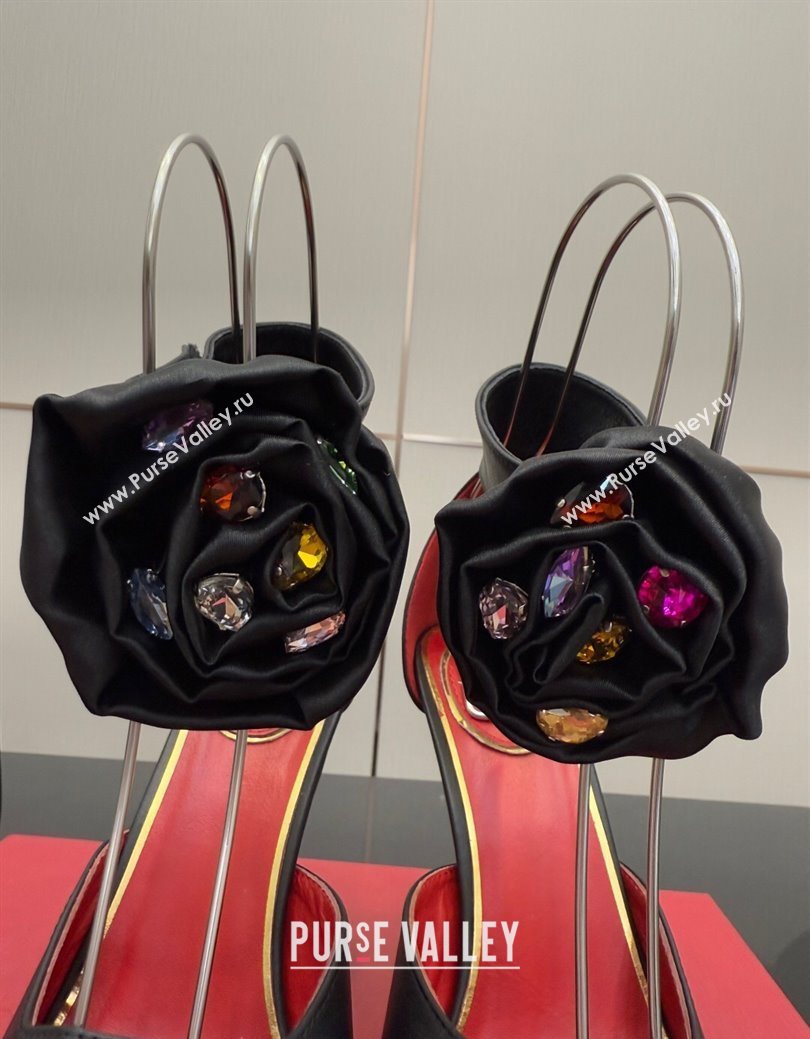 Valentino Drip Rose Heel Sandals 10.5cm in Calfskin Leather Black 2025 (SS-251028008)
