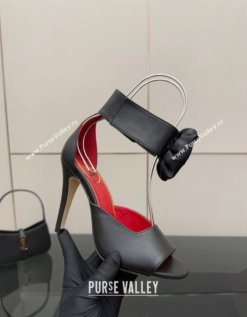 Valentino Drip Rose Heel Sandals 10.5cm in Calfskin Leather Black 2025 (SS-251028008)