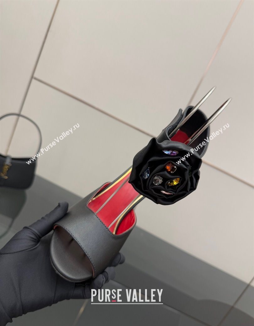 Valentino Drip Rose Heel Sandals 10.5cm in Calfskin Leather Black 2025 (SS-251028008)