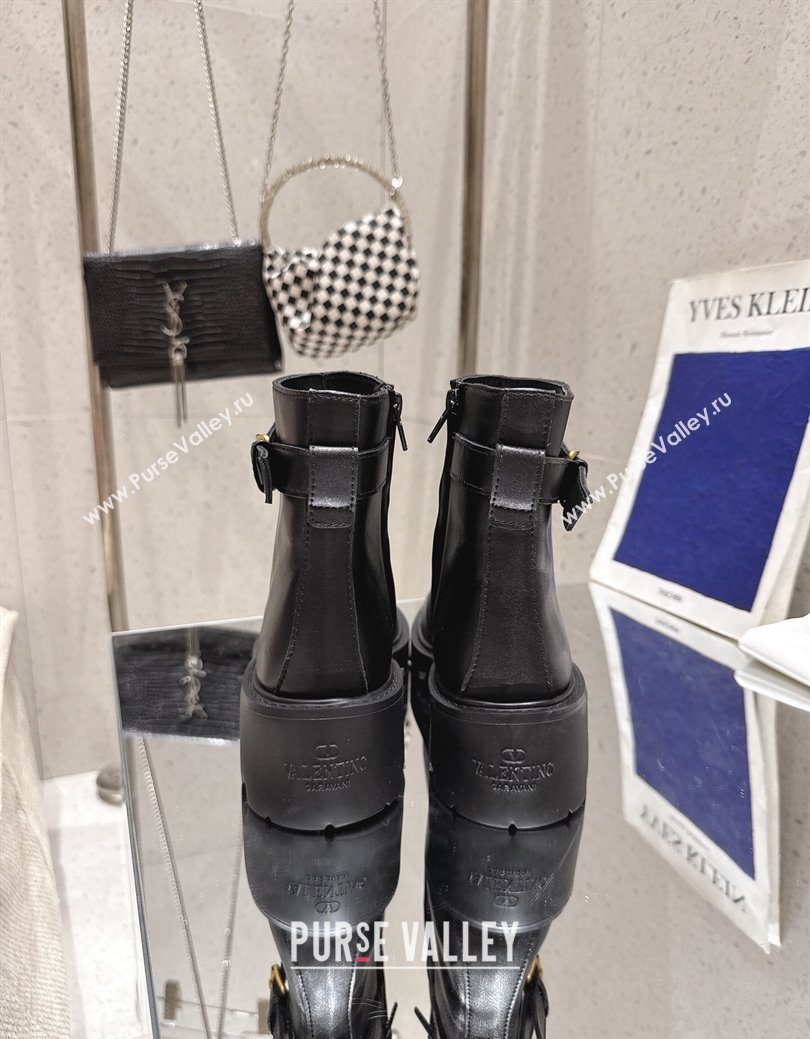 Valentino VLogo Signature Strap Heel Ankle Boots 5.5cm in Calfskin Leather Black 2025 1028 (MD-251028009)
