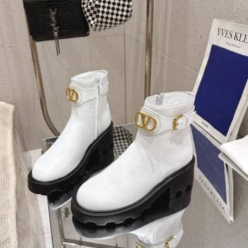 Valentino VLogo Signature Strap Heel Ankle Boots 5.5cm in Calfskin Leather White 2025 1028 (MD-251028010)