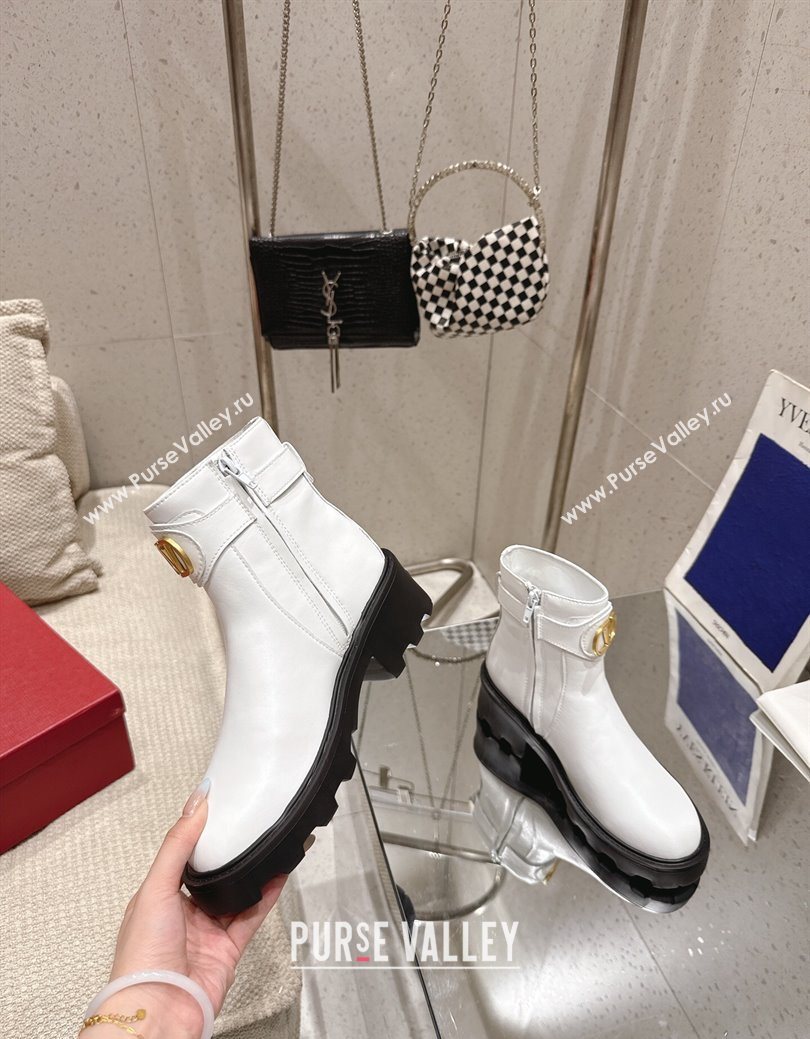 Valentino VLogo Signature Strap Heel Ankle Boots 5.5cm in Calfskin Leather White 2025 1028 (MD-251028010)