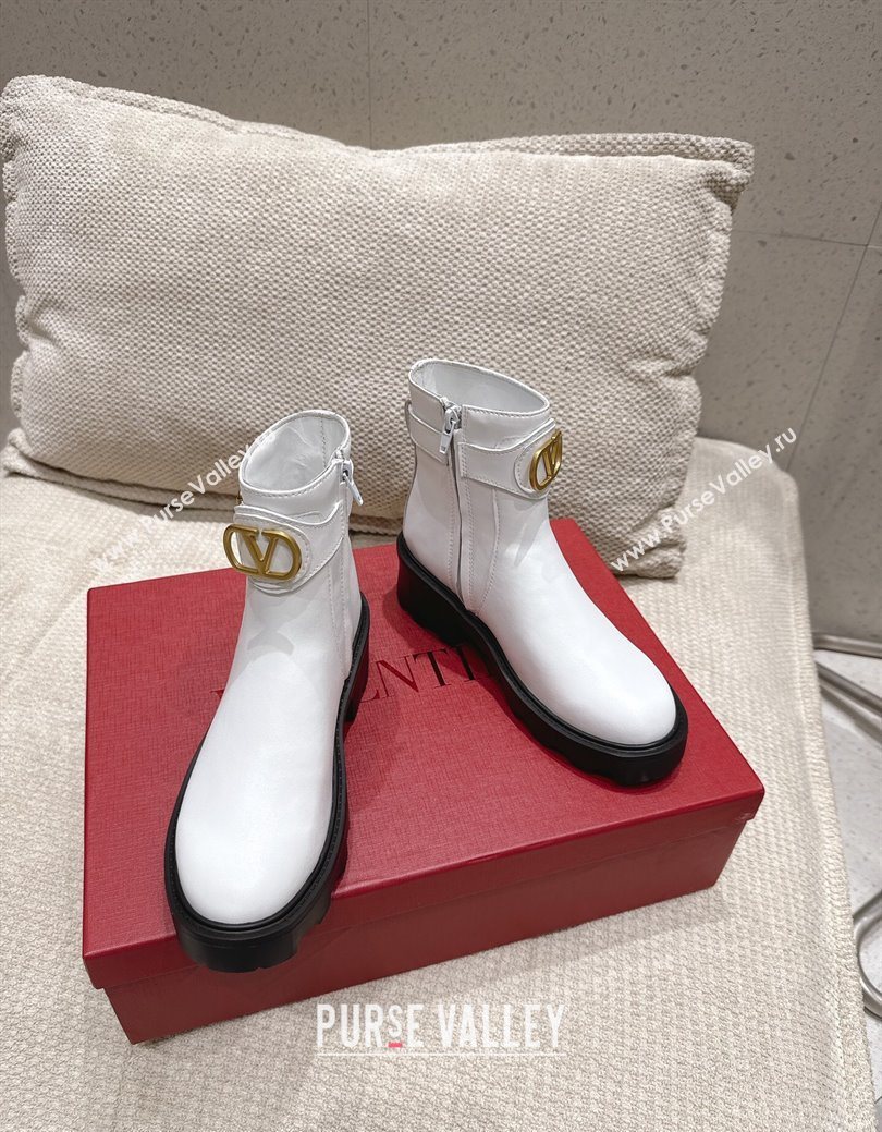 Valentino VLogo Signature Strap Heel Ankle Boots 5.5cm in Calfskin Leather White 2025 1028 (MD-251028010)