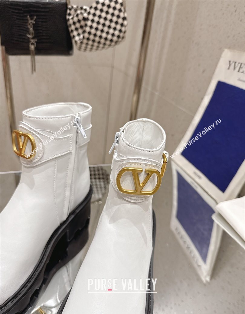 Valentino VLogo Signature Strap Heel Ankle Boots 5.5cm in Calfskin Leather White 2025 1028 (MD-251028010)
