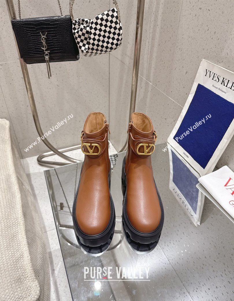 Valentino VLogo Signature Strap Heel Ankle Boots 5.5cm in Calfskin Leather Brown 2025 1028 (MD-251028011)