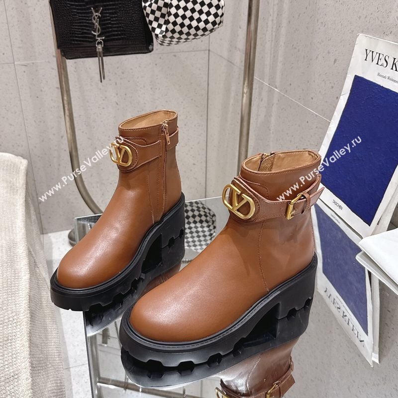 Valentino VLogo Signature Strap Heel Ankle Boots 5.5cm in Calfskin Leather Brown 2025 1028 (MD-251028011)