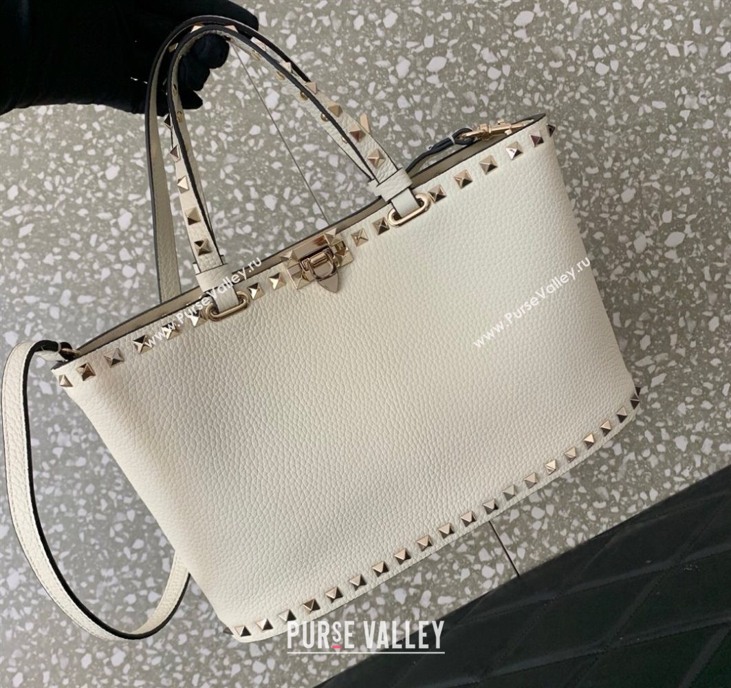 Valentino Rockstud Shopping Bag In Grainy Calfskin Leather White 2025 0377M (LKF-251121030)
