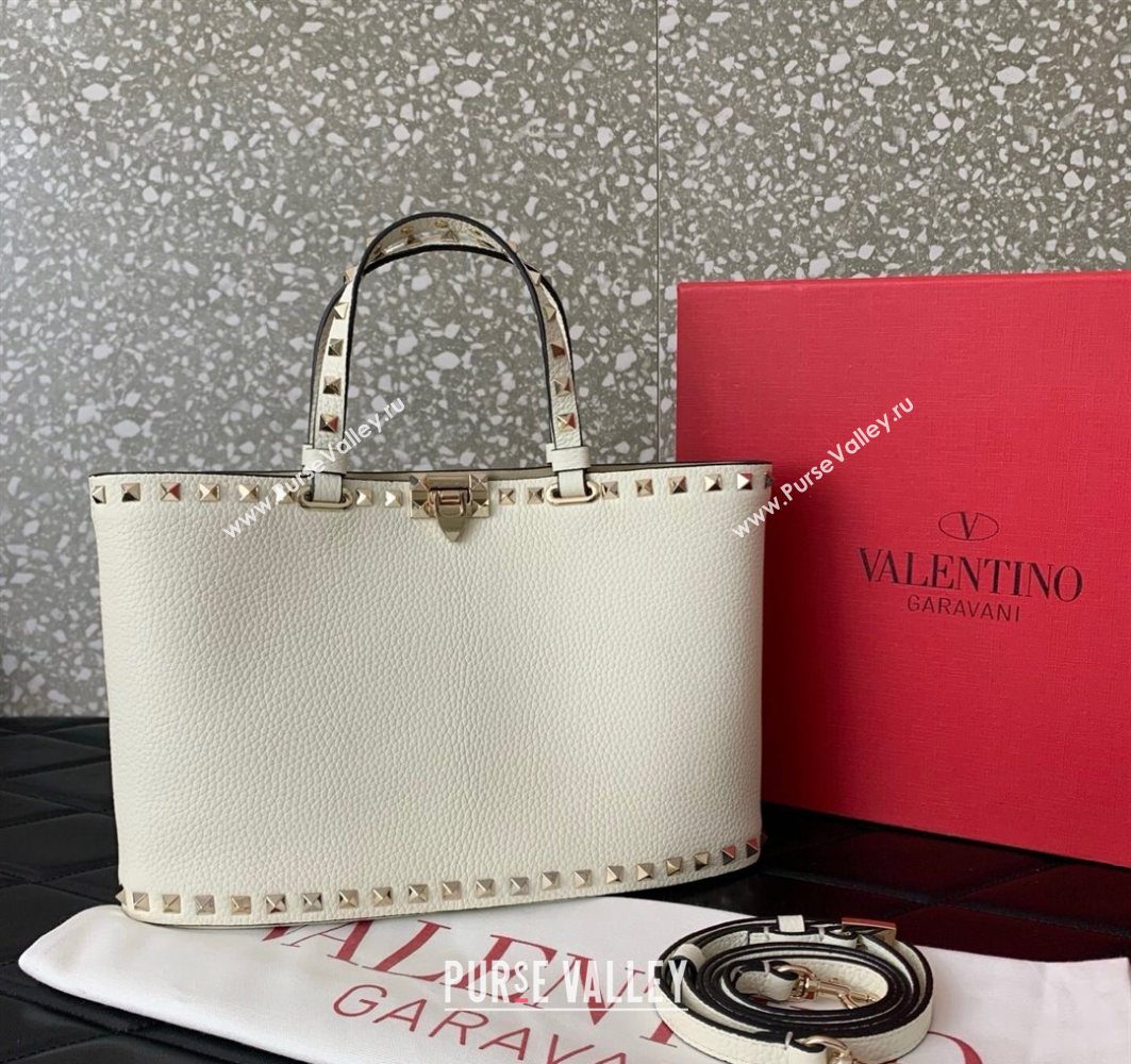 Valentino Rockstud Shopping Bag In Grainy Calfskin Leather White 2025 0377M (LKF-251121030)
