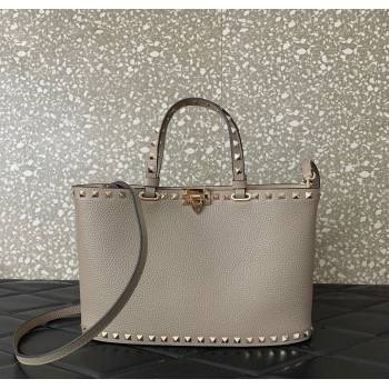 Valentino Rockstud Shopping Bag In Grainy Calfskin Leather Grey 2025 0377M (LKF-251121031)