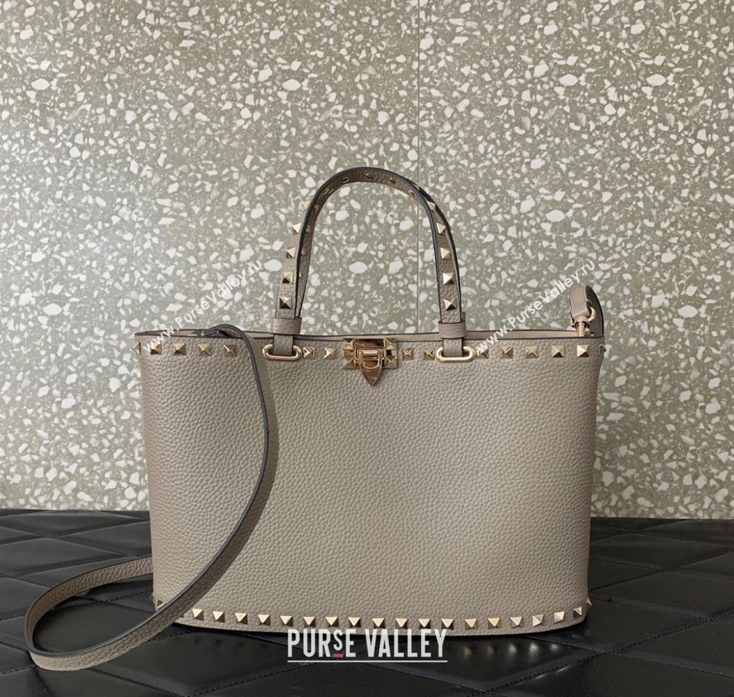 Valentino Rockstud Shopping Bag In Grainy Calfskin Leather Grey 2025 0377M (LKF-251121031)