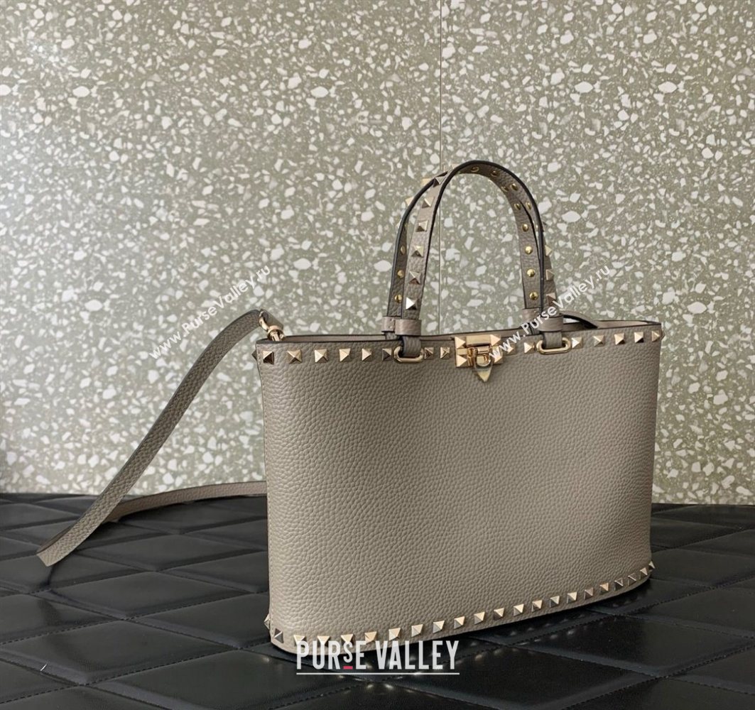 Valentino Rockstud Shopping Bag In Grainy Calfskin Leather Grey 2025 0377M (LKF-251121031)