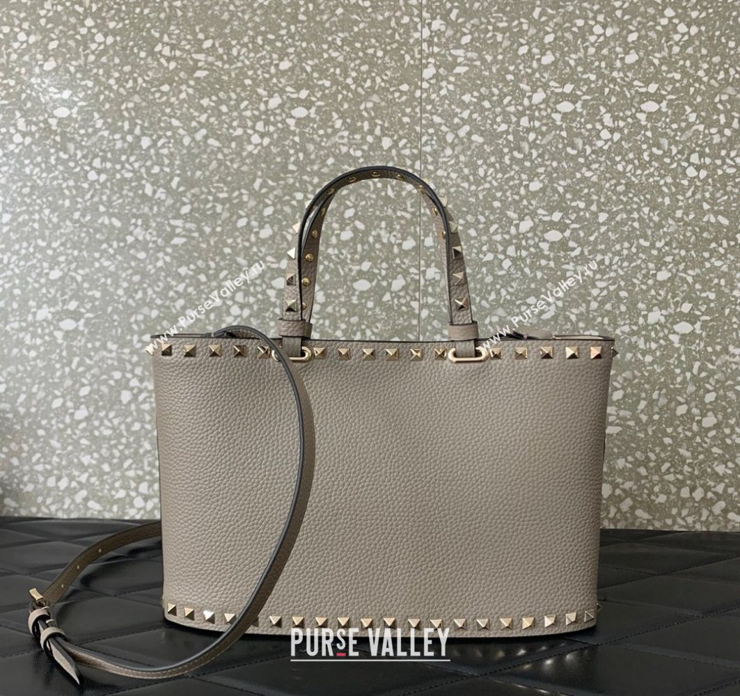 Valentino Rockstud Shopping Bag In Grainy Calfskin Leather Grey 2025 0377M (LKF-251121031)