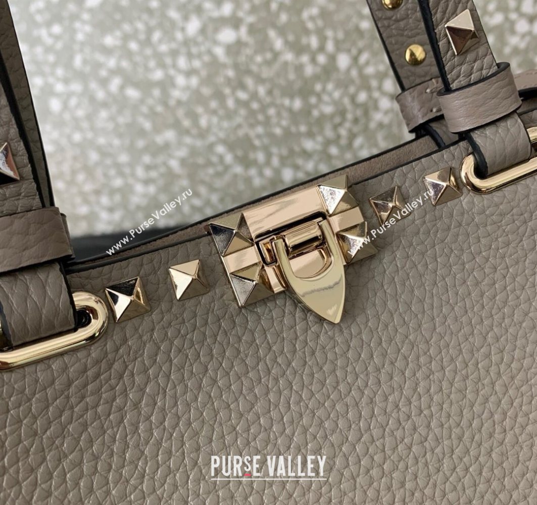 Valentino Rockstud Shopping Bag In Grainy Calfskin Leather Grey 2025 0377M (LKF-251121031)