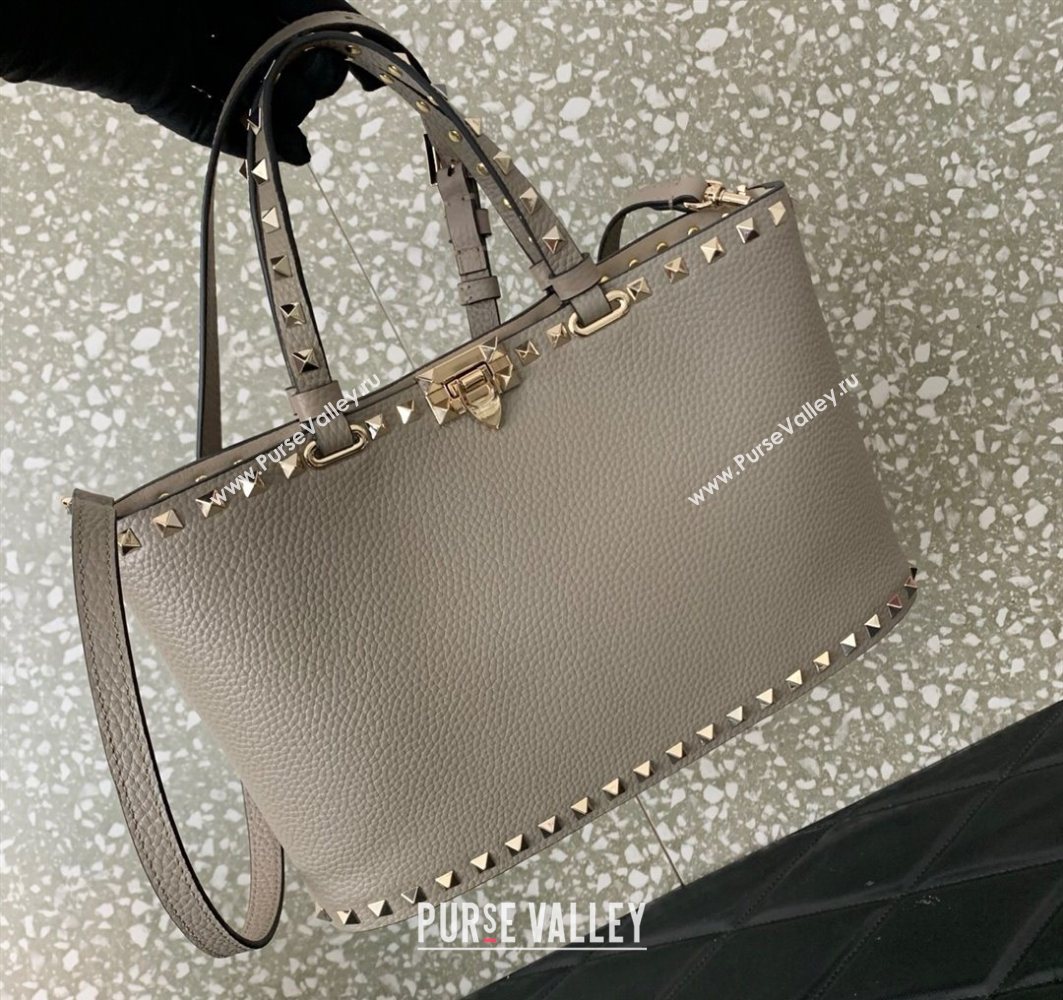 Valentino Rockstud Shopping Bag In Grainy Calfskin Leather Grey 2025 0377M (LKF-251121031)
