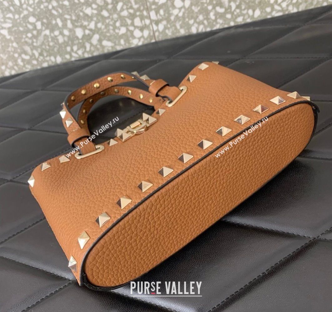 Valentino Rockstud Mini Shopping Bag In Grainy Calfskin Leather Clay Brown 2025 0366S (LKF-251121023)