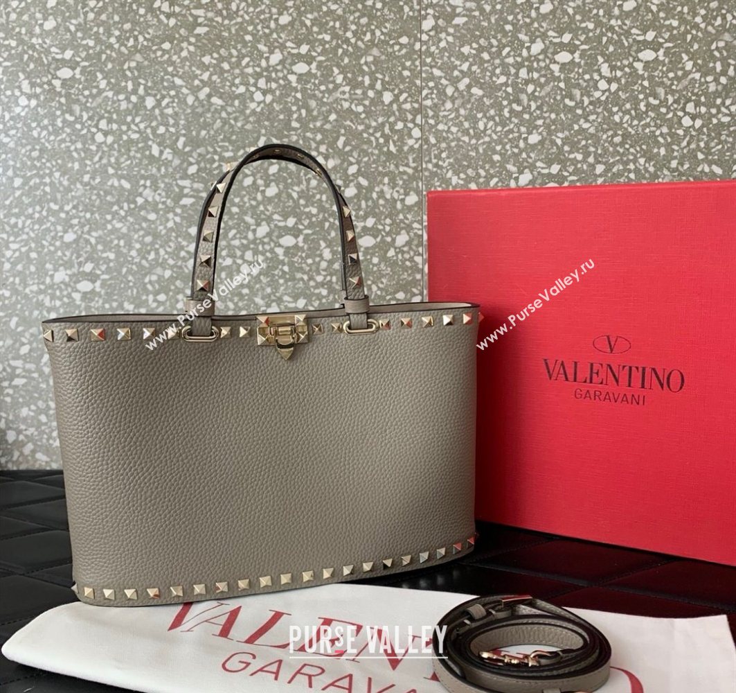 Valentino Rockstud Shopping Bag In Grainy Calfskin Leather Grey 2025 0377M (LKF-251121031)