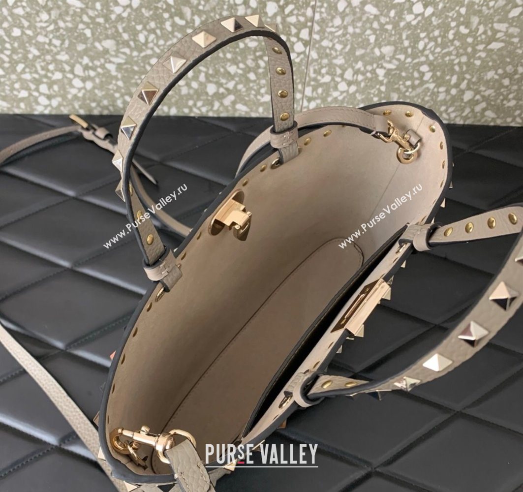 Valentino Rockstud Shopping Bag In Grainy Calfskin Leather Grey 2025 0377M (LKF-251121031)