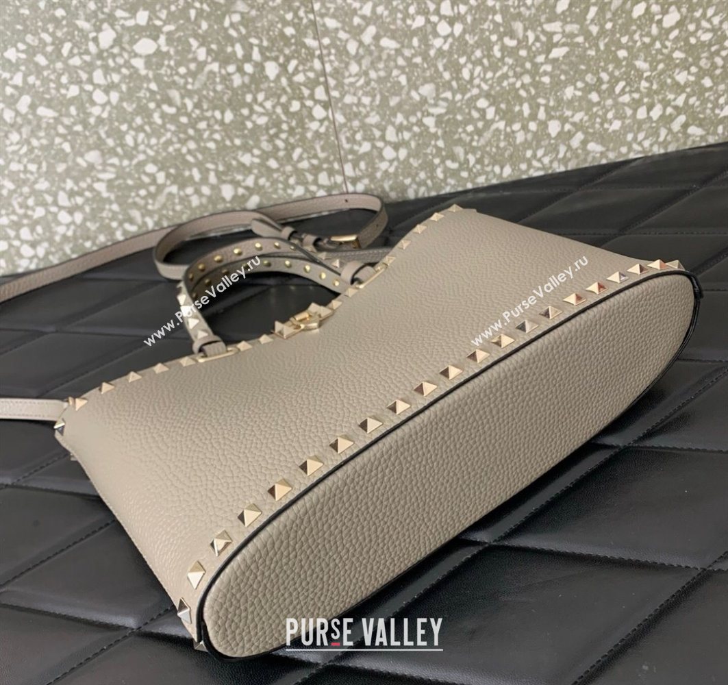Valentino Rockstud Shopping Bag In Grainy Calfskin Leather Grey 2025 0377M (LKF-251121031)