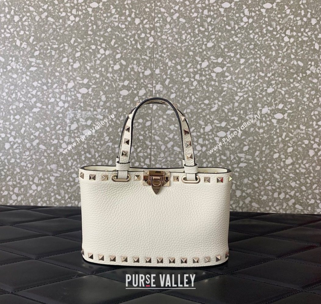 Valentino Rockstud Mini Shopping Bag In Grainy Calfskin Leather White 2025 0366S (LKF-251121024)