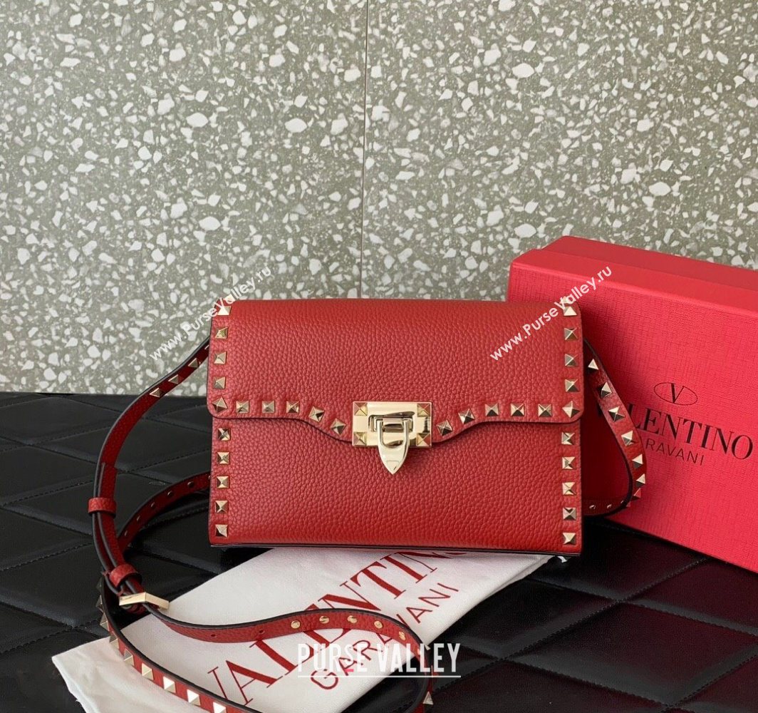 Valentino Small Rockstud Grainy Calfskin Crossbody bag Red 2025 VLTN0322 (LKF-251121035)