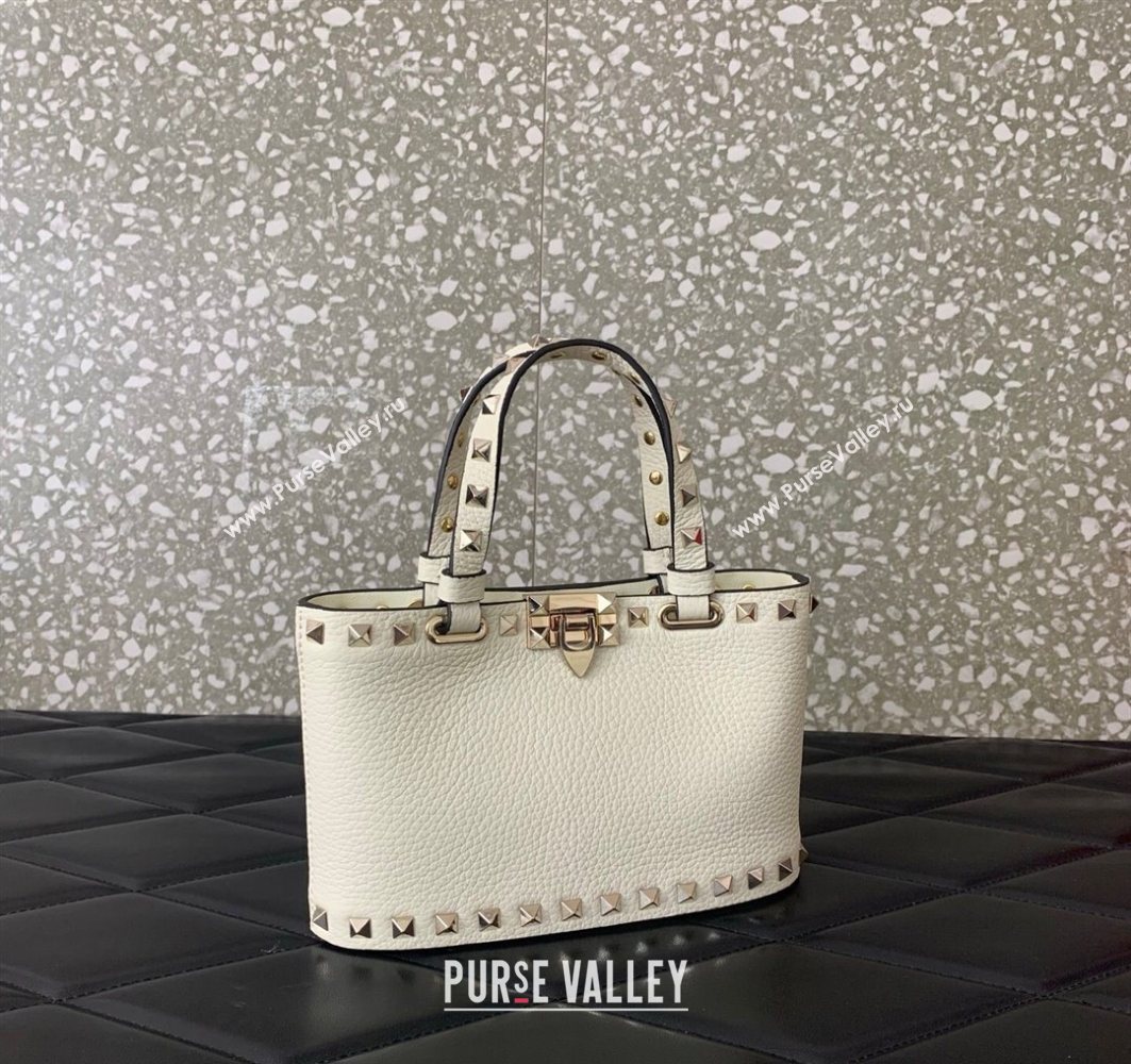 Valentino Rockstud Mini Shopping Bag In Grainy Calfskin Leather White 2025 0366S (LKF-251121024)