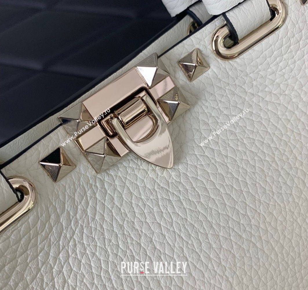 Valentino Rockstud Mini Shopping Bag In Grainy Calfskin Leather White 2025 0366S (LKF-251121024)