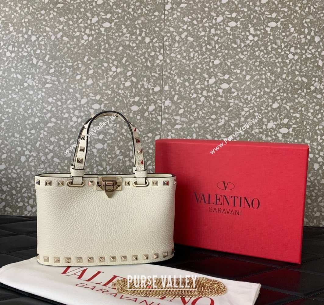 Valentino Rockstud Mini Shopping Bag In Grainy Calfskin Leather White 2025 0366S (LKF-251121024)
