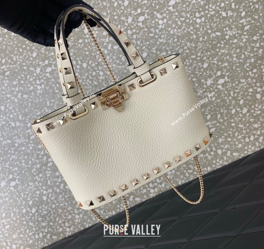 Valentino Rockstud Mini Shopping Bag In Grainy Calfskin Leather White 2025 0366S (LKF-251121024)