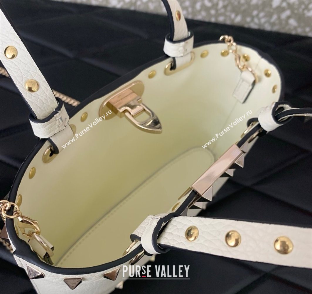 Valentino Rockstud Mini Shopping Bag In Grainy Calfskin Leather White 2025 0366S (LKF-251121024)