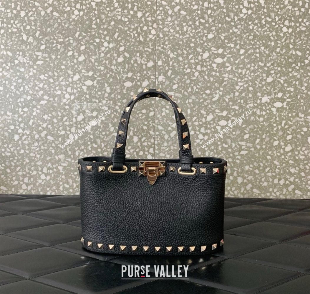 Valentino Rockstud Mini Shopping Bag In Grainy Calfskin Leather Black/Gold 2025 0366S (LKF-251121025)