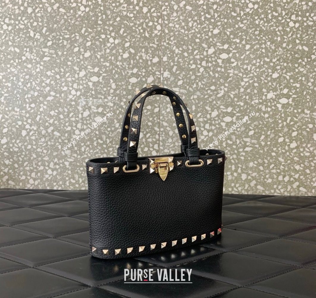 Valentino Rockstud Mini Shopping Bag In Grainy Calfskin Leather Black/Gold 2025 0366S (LKF-251121025)