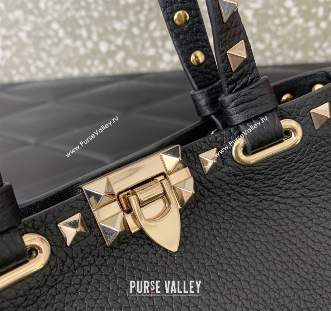 Valentino Rockstud Mini Shopping Bag In Grainy Calfskin Leather Black/Gold 2025 0366S (LKF-251121025)