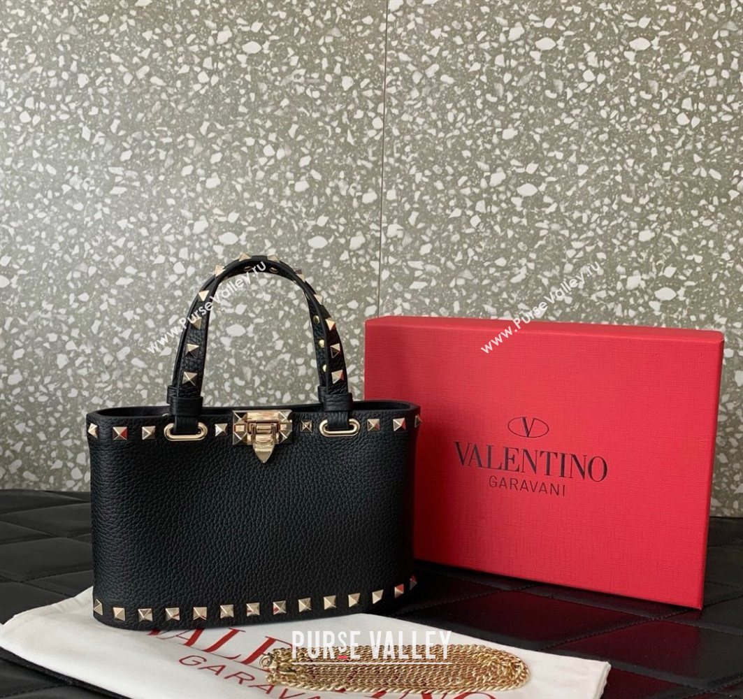 Valentino Rockstud Mini Shopping Bag In Grainy Calfskin Leather Black/Gold 2025 0366S (LKF-251121025)