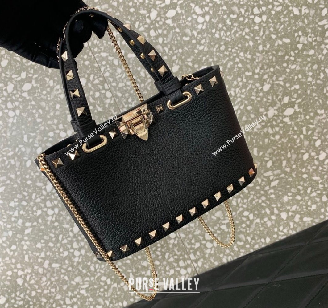 Valentino Rockstud Mini Shopping Bag In Grainy Calfskin Leather Black/Gold 2025 0366S (LKF-251121025)