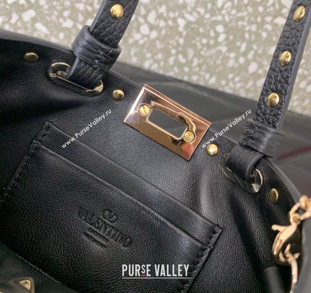 Valentino Rockstud Mini Shopping Bag In Grainy Calfskin Leather Black/Gold 2025 0366S (LKF-251121025)