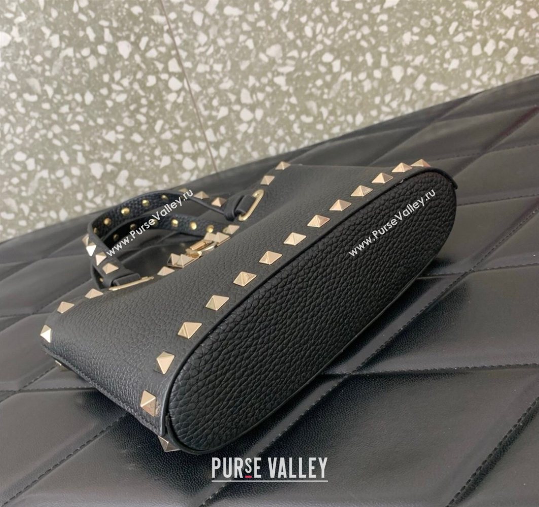 Valentino Rockstud Mini Shopping Bag In Grainy Calfskin Leather Black/Gold 2025 0366S (LKF-251121025)