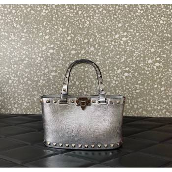 Valentino Rockstud Mini Shopping Bag In Metallic Grainy Calfskin Leather Silver 2025 0366S (LKF-251121026)