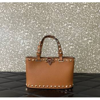 Valentino Rockstud Mini Shopping Bag In Grainy Calfskin Leather Clay Brown 2025 0366S (LKF-251121023)
