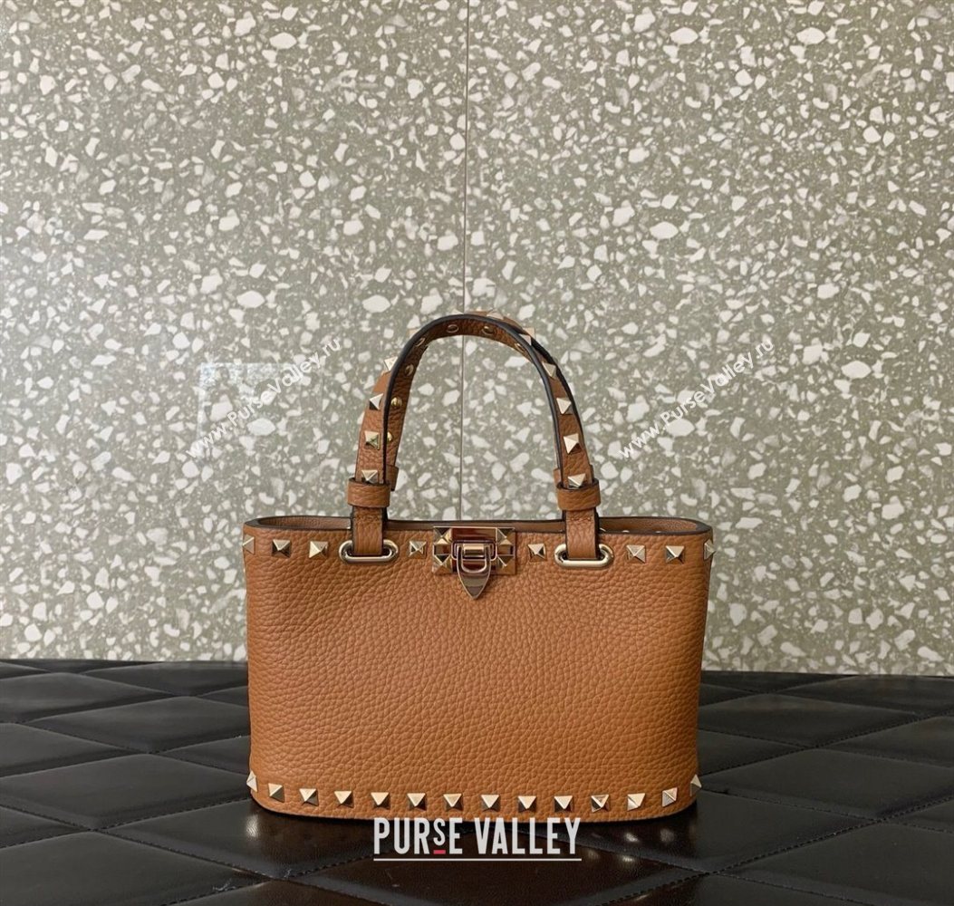 Valentino Rockstud Mini Shopping Bag In Grainy Calfskin Leather Clay Brown 2025 0366S (LKF-251121023)