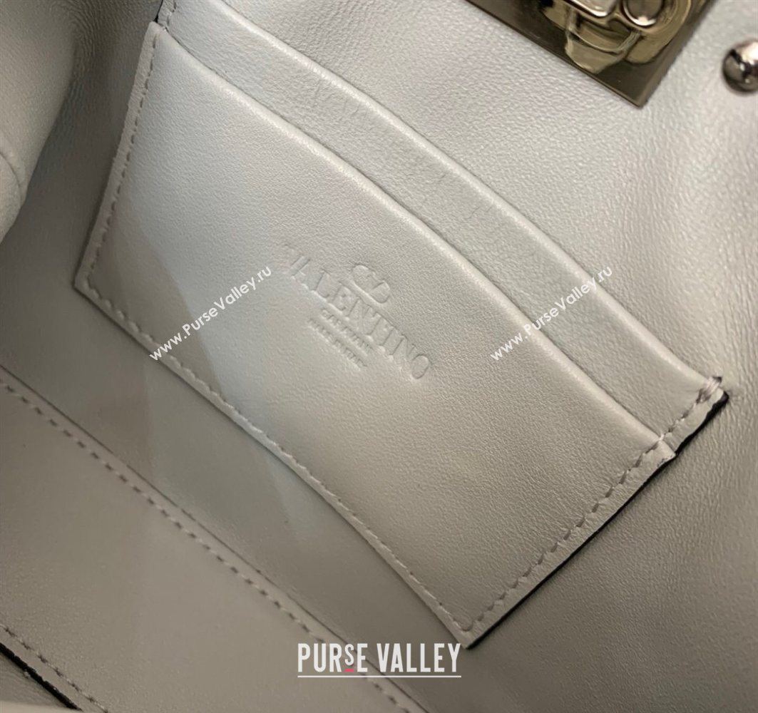Valentino Rockstud Mini Shopping Bag In Metallic Grainy Calfskin Leather Silver 2025 0366S (LKF-251121026)