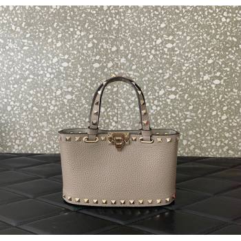 Valentino Rockstud Mini Shopping Bag In Grainy Calfskin Leather Grey 2025 0366S (LKF-251121027)