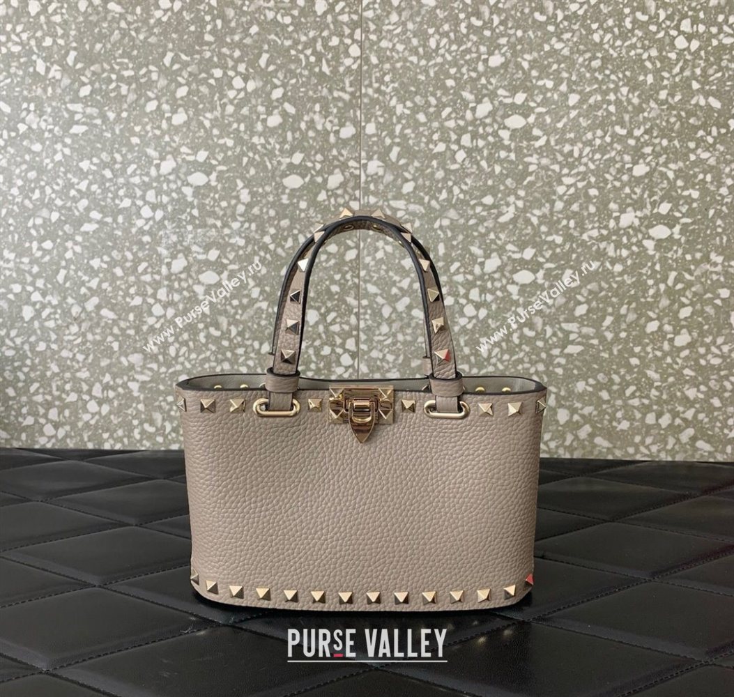 Valentino Rockstud Mini Shopping Bag In Grainy Calfskin Leather Grey 2025 0366S (LKF-251121027)