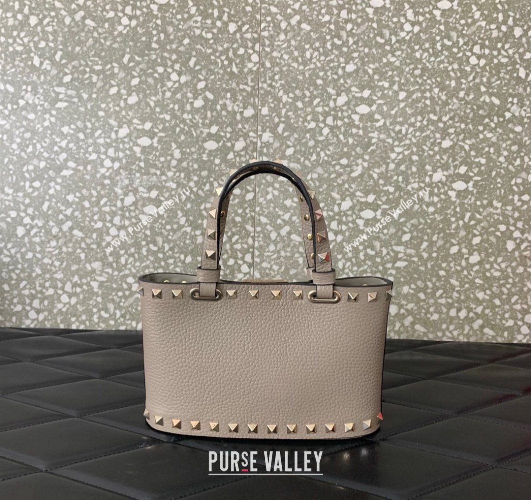 Valentino Rockstud Mini Shopping Bag In Grainy Calfskin Leather Grey 2025 0366S (LKF-251121027)